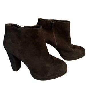 Gianni Bini Black Suede Leather Ankle Booties | Size 8.5M | Block Heel Zip Boots